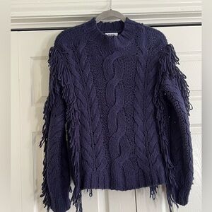 525 Navy Fringe Sweater